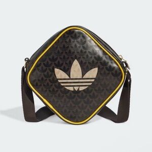 Adidas Originals Monogram Diamond-Shaped Crossbody Bag JD5374 Brown Gold NWT